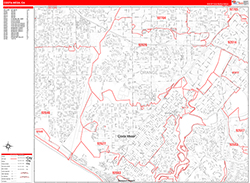 Costa Mesa Wall Map Zip Code Red Line Style 2026